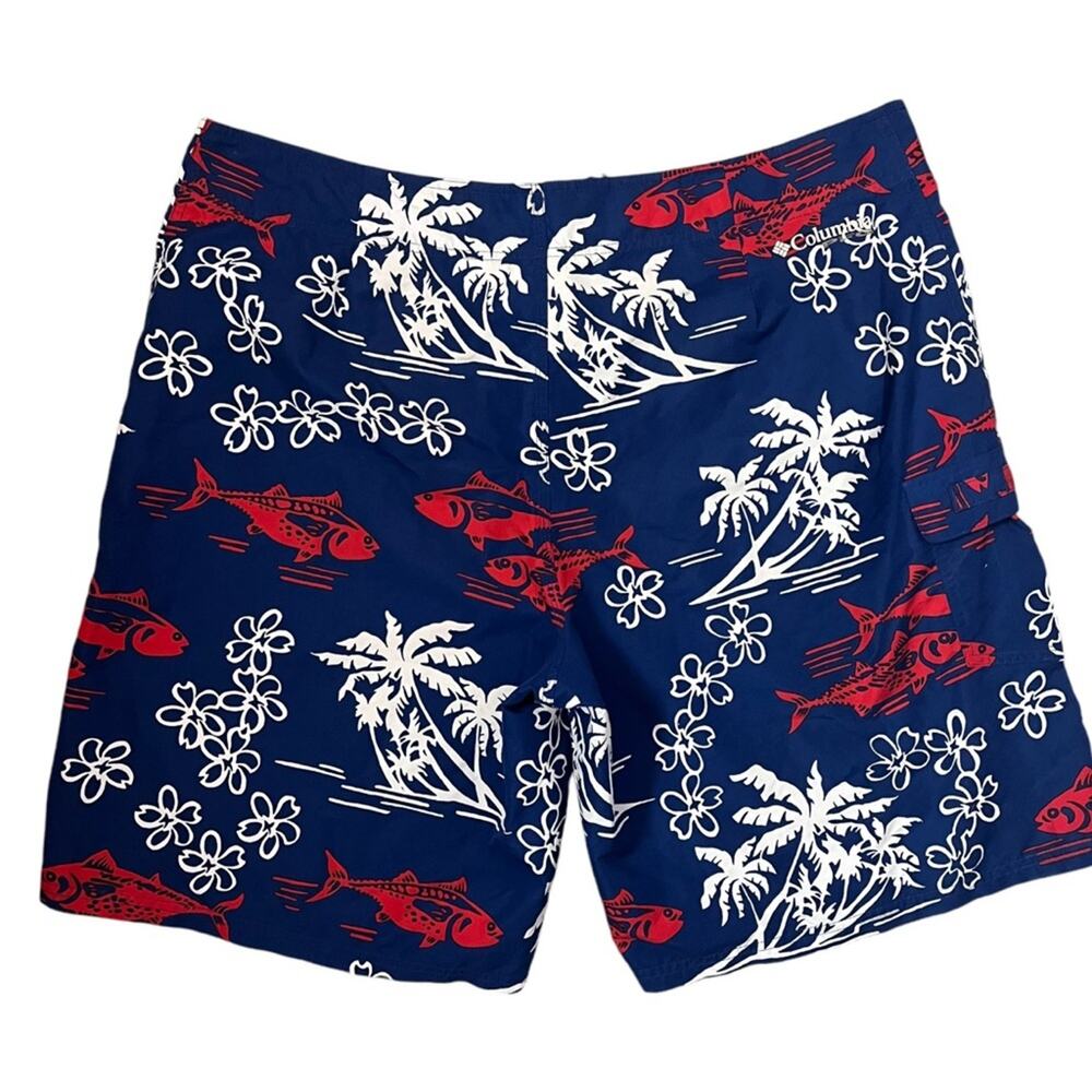 Columbia PFG Swim Trunks Board Shorts Mens 42 Red White Blue Hawaiian Fish - Picture 3 of 11